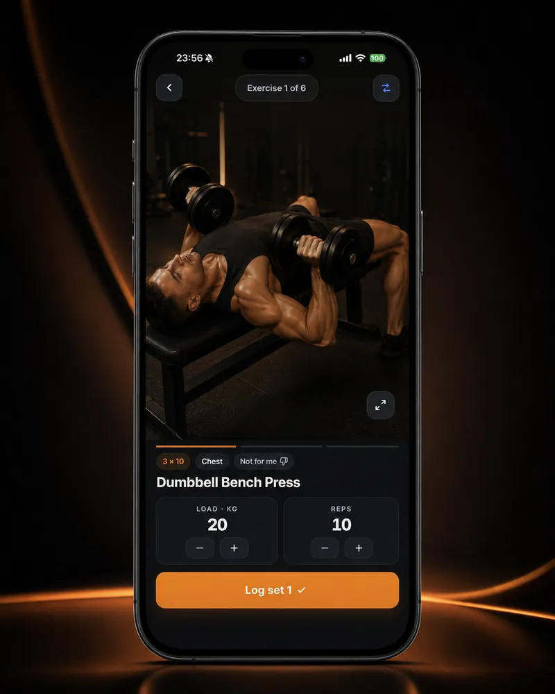 Focus mode: logging the set with load and reps